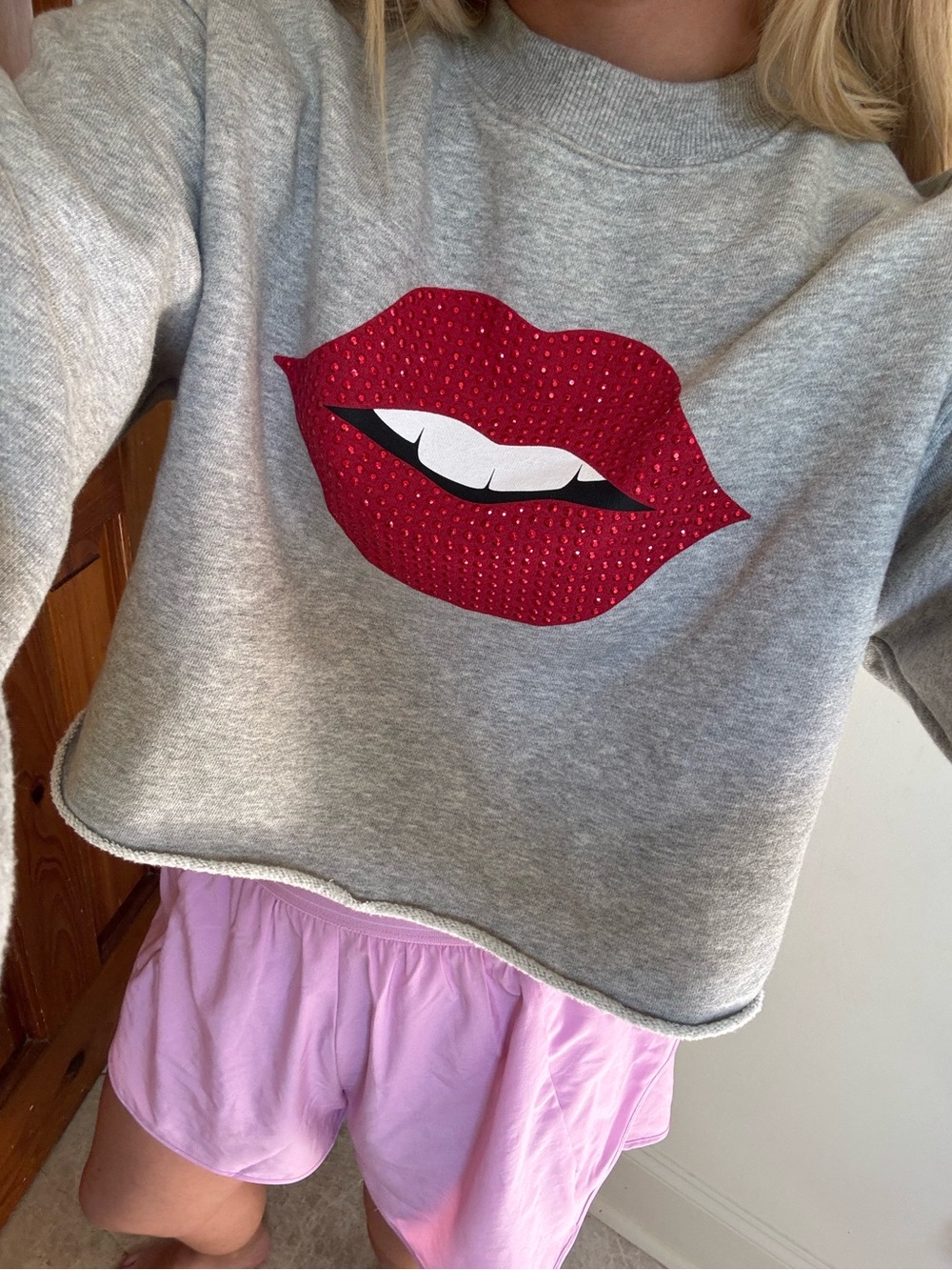 Forever 21 Gray Crewneck Sweatshirt with Red Lip Graphic